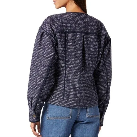 JOIE Womens Navy Pocketed Lined Collarless Cuffed Button Down Jacket Sz 12 NWT - Picture 6 of 7